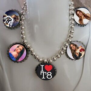 Tate Mcrae T8  bottlecap necklace artisan  beaded unique singer icon gift
